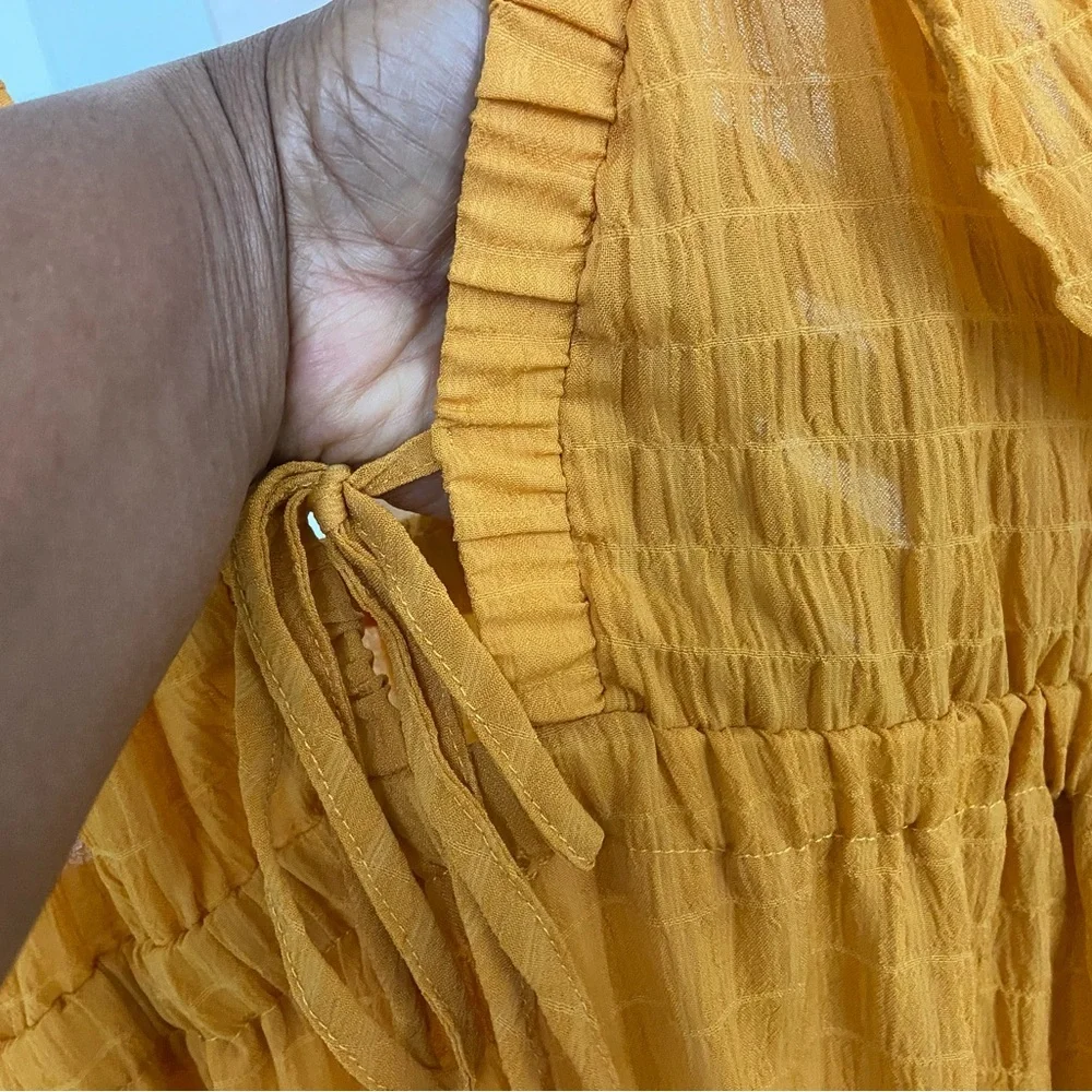 Sunflower Yellow Plunging Butterfly Sleeve Maxi Dress BOHO - Picture 10 of 12